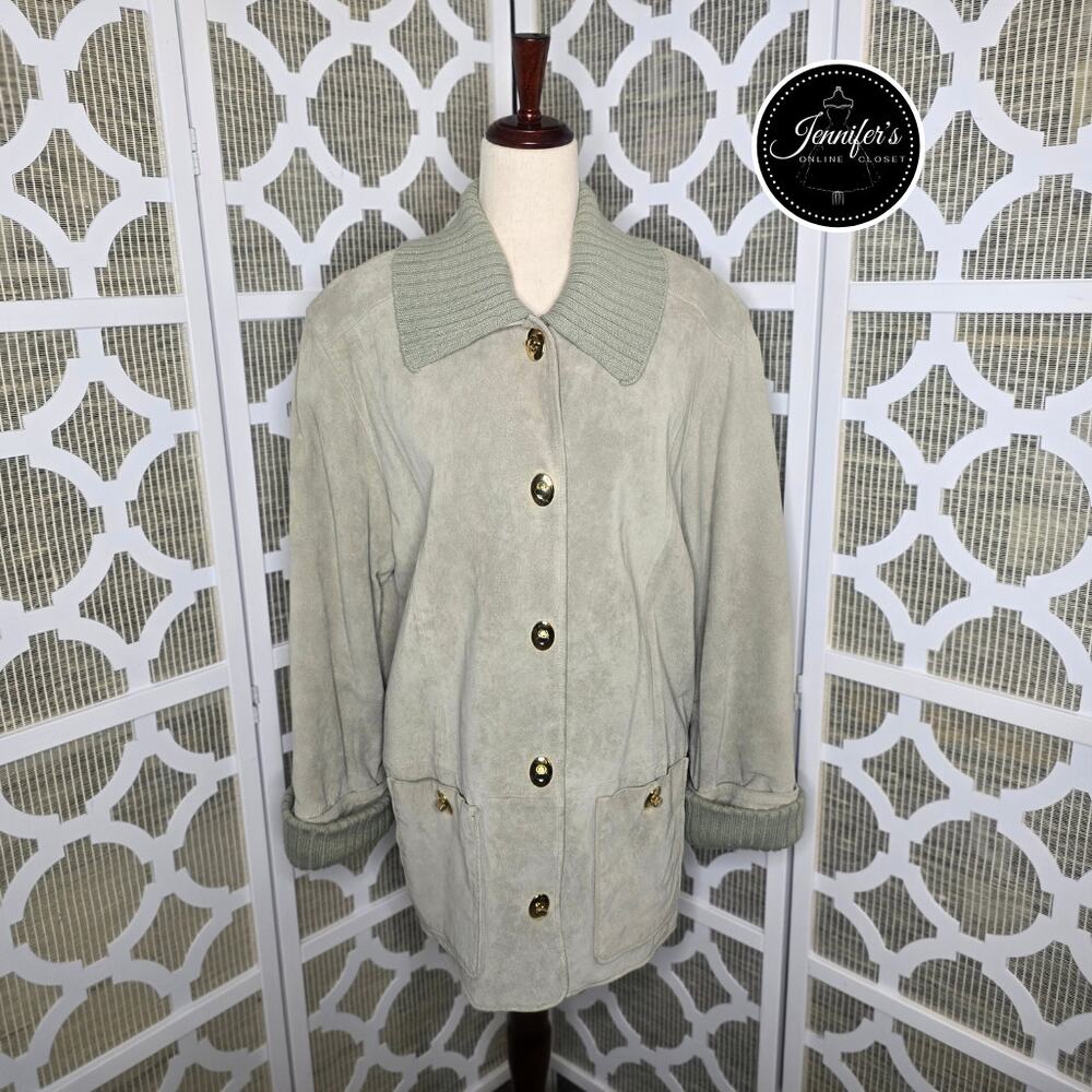 Apart Impressions Women's Vintage Green Suede Oversized Parka Jacket Size 10